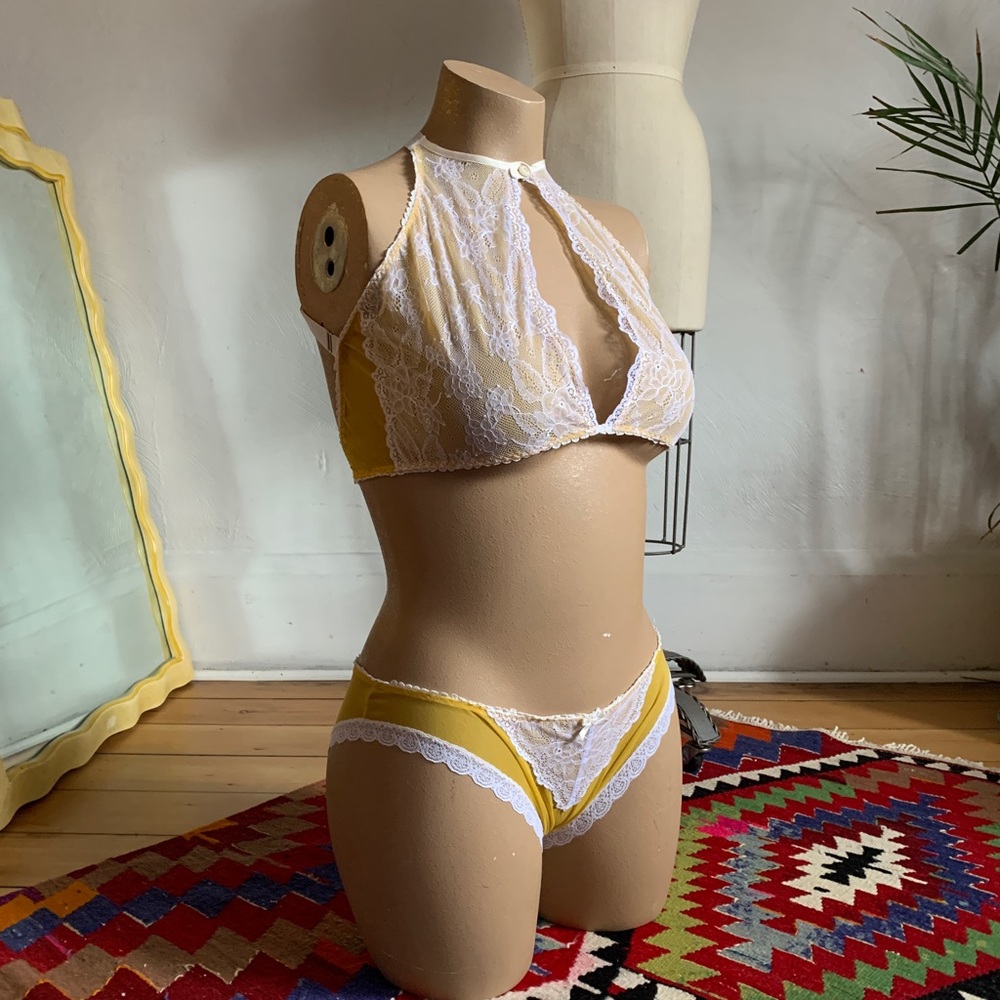 Uye Surana Hand-dyed Bralette & Panties SET XL  yellow designer lingerie
